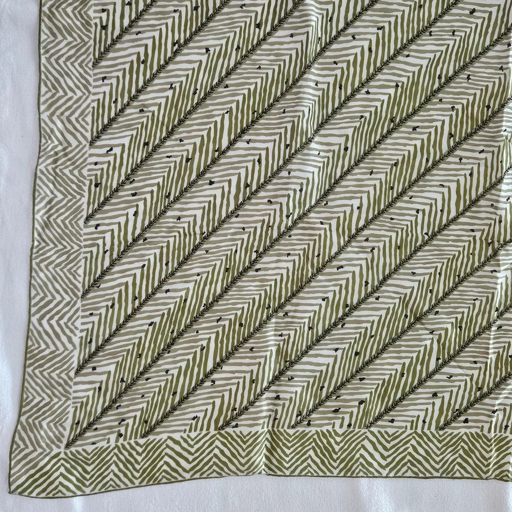 VTG Baar & Beards Vintage Silk Scarf Green Chevron Zigzag Hand Rolled Japan